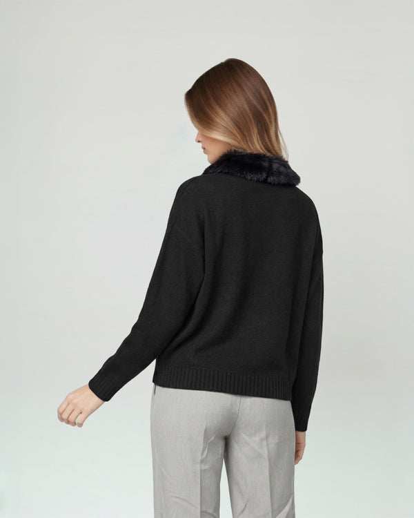 Sweater Mujer Giovanna Relaxed Cuello Redondo Pelos Manga Caída Negro Lineatre