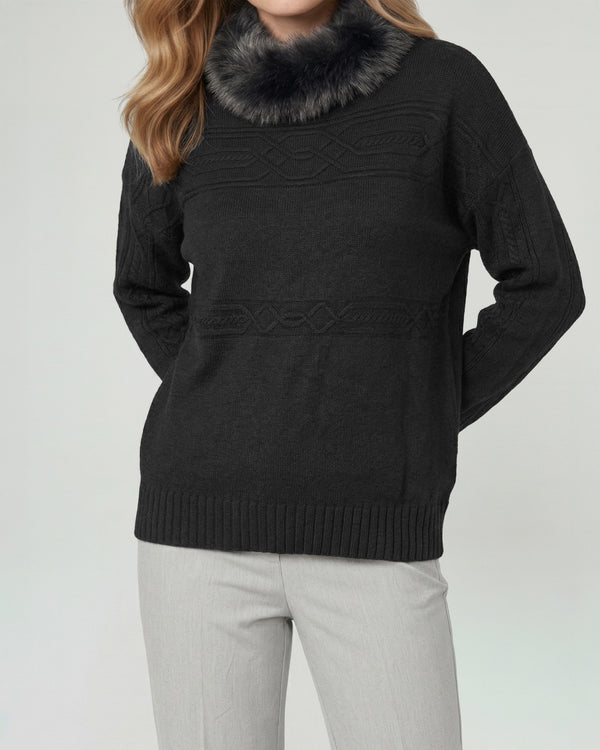 Sweater Mujer Giovanna Relaxed Cuello Redondo Pelos Manga Caída Negro Lineatre