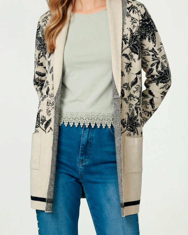 Cardigan Mujer Giovanna Relaxed Cuello Con Solapa Manga Caída Crudo Lineatre