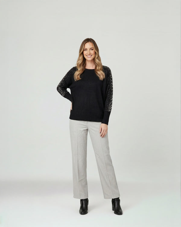 Sweater Mujer Nora Relaxed Cuello Bote Manga Caída Negro Lineatre