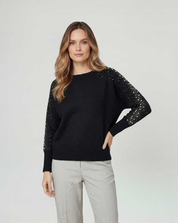 Sweater Mujer Nora Relaxed Cuello Bote Manga Caída Negro Lineatre