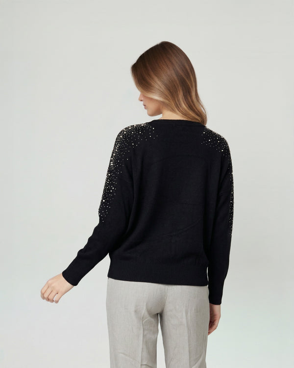 Sweater Mujer Nora Relaxed Cuello Bote Manga Caída Negro Lineatre