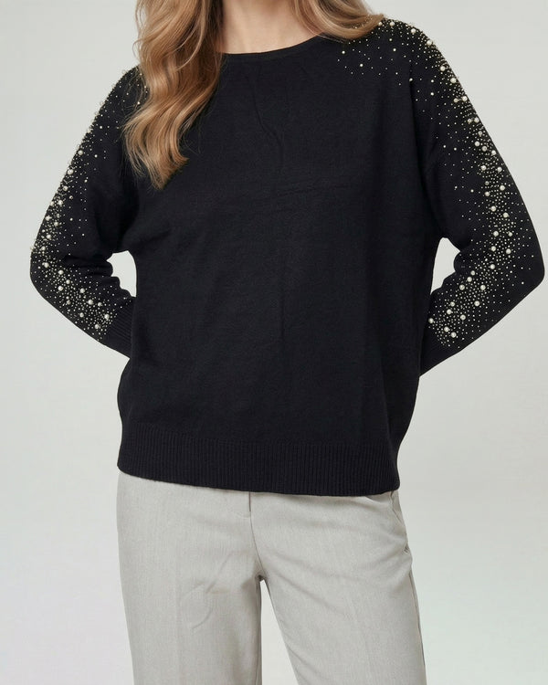 Sweater Mujer Nora Relaxed Cuello Bote Manga Caída Negro Lineatre