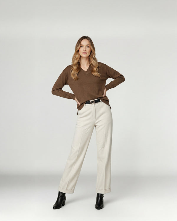 Sweater Mujer Giovanna Relaxed Cuello En V Manga Caída Chocolate Lineatre