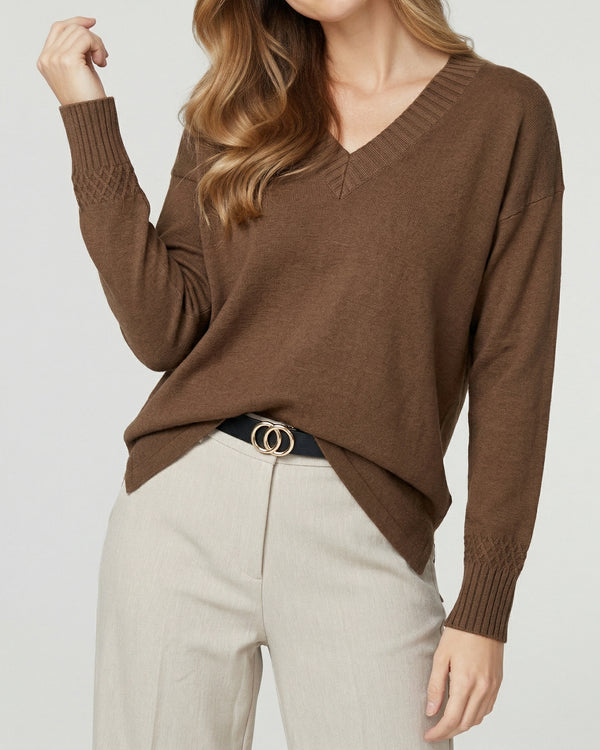 Sweater Mujer Giovanna Relaxed Cuello En V Manga Caída Chocolate Lineatre