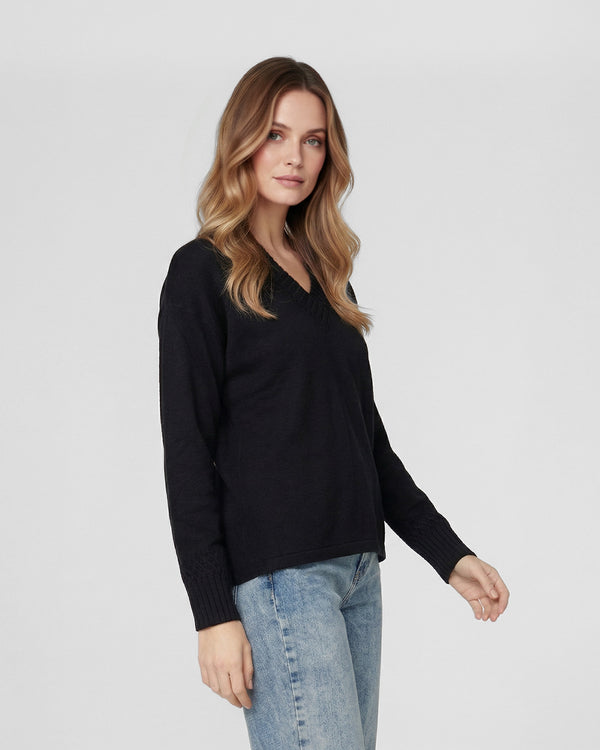 Sweater Mujer Giovanna Relaxed Cuello En V Manga Caída Negro Lineatre