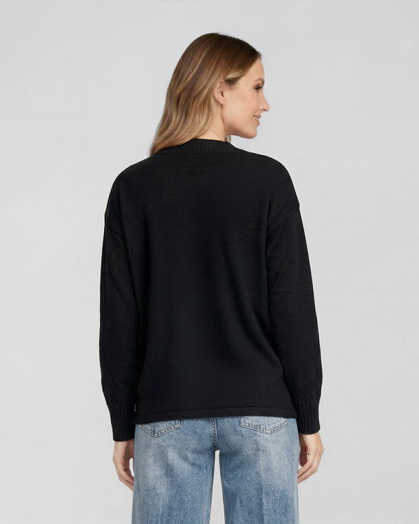 Sweater Mujer Giovanna Relaxed Cuello En V Manga Caída Negro Lineatre
