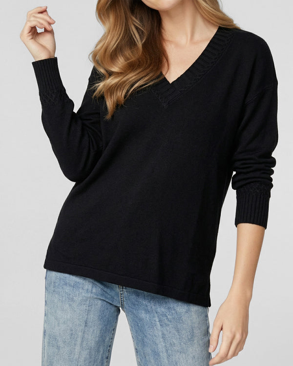 Sweater Mujer Giovanna Relaxed Cuello En V Manga Caída Negro Lineatre