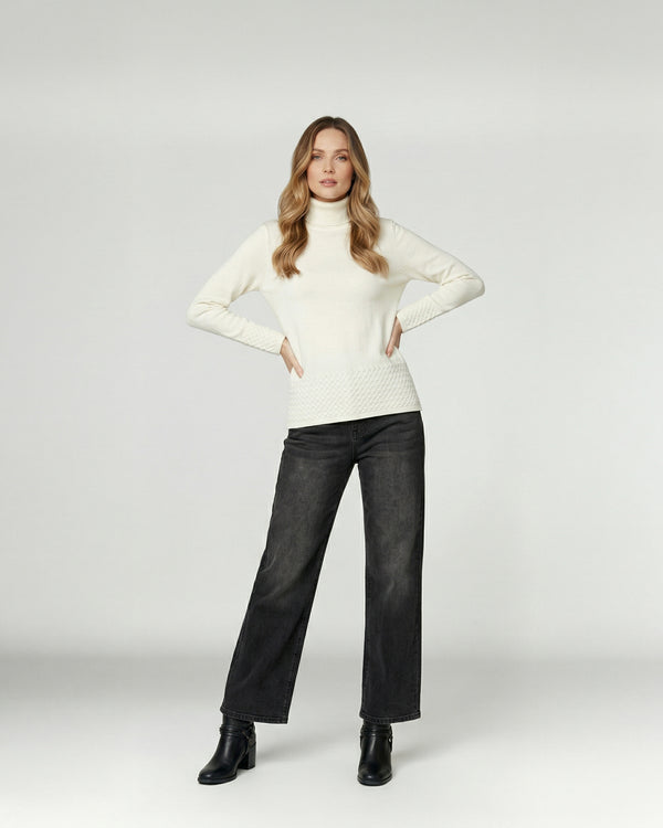 Sweater Mujer Lidia Relaxed Cuello Alto Redondo Manga Caída Crudo Lineatre