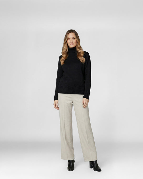 Sweater Mujer Lidia Relaxed Cuello Alto Redondo Manga Caída Negro Lineatre