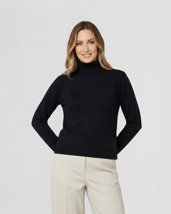 Sweater Mujer Lidia Relaxed Cuello Alto Redondo Manga Caída Negro Lineatre
