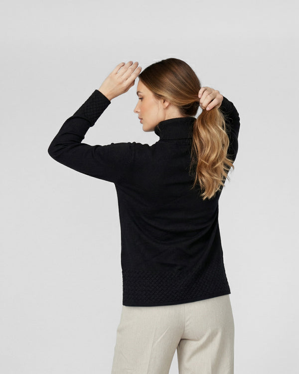 Sweater Mujer Lidia Relaxed Cuello Alto Redondo Manga Caída Negro Lineatre