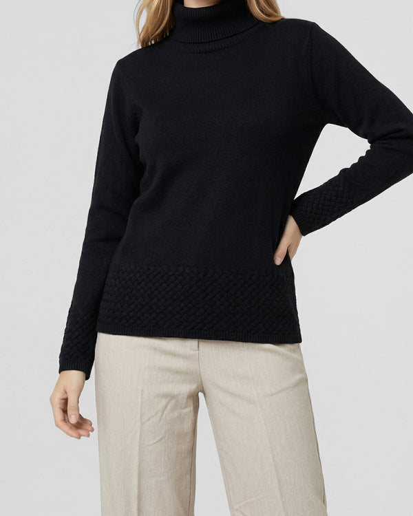 Sweater Mujer Lidia Relaxed Cuello Alto Redondo Manga Caída Negro Lineatre