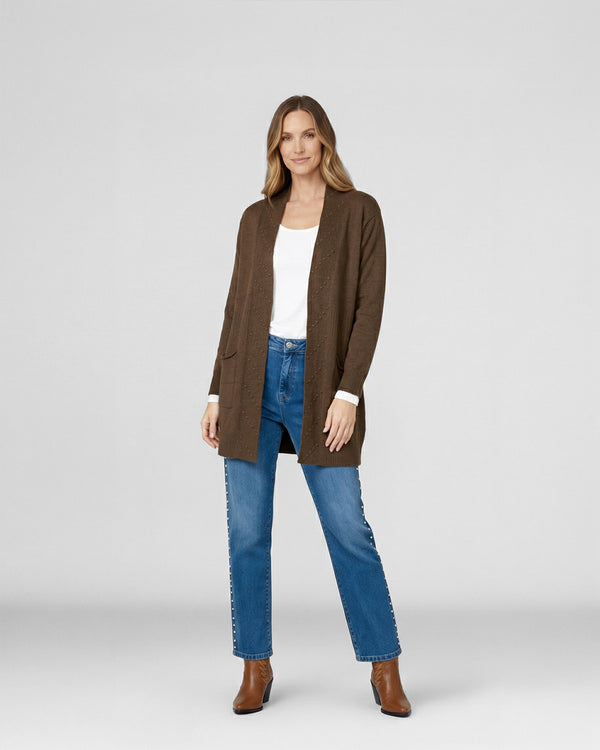 Cardigan Mujer Paola Relaxed Cuello Tipo Kimono Manga Caída Chocolate Lineatre