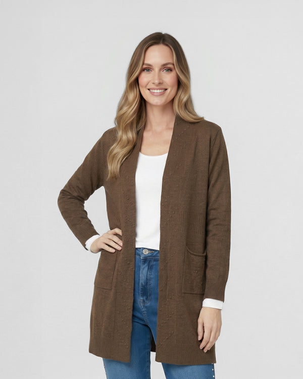 Cardigan Mujer Paola Relaxed Cuello Tipo Kimono Manga Caída Chocolate Lineatre