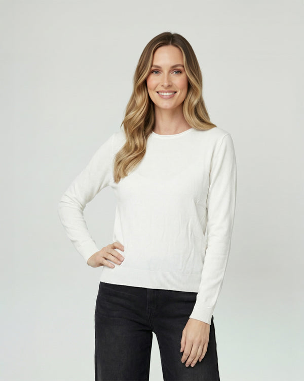 Sweater Mujer Marcela Relaxed Fit Cuello Redondo Manga Caída  Blanco Lineatre