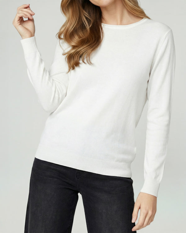 Sweater Mujer Marcela Relaxed Fit Cuello Redondo Manga Caída  Blanco Lineatre