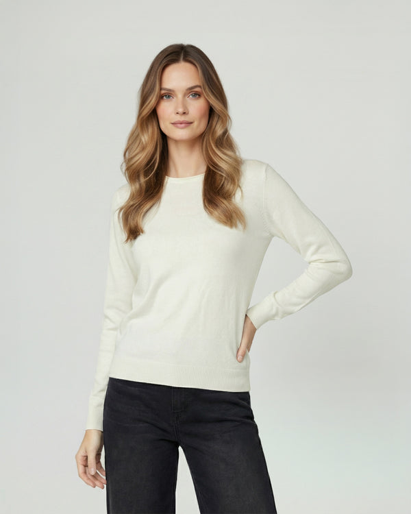 Sweater Mujer Marcela Relaxed Fit Cuello Redondo Manga Caída  Crudo Lineatre