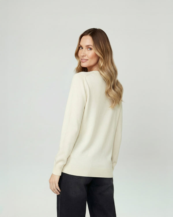 Sweater Mujer Marcela Relaxed Fit Cuello Redondo Manga Caída  Crudo Lineatre