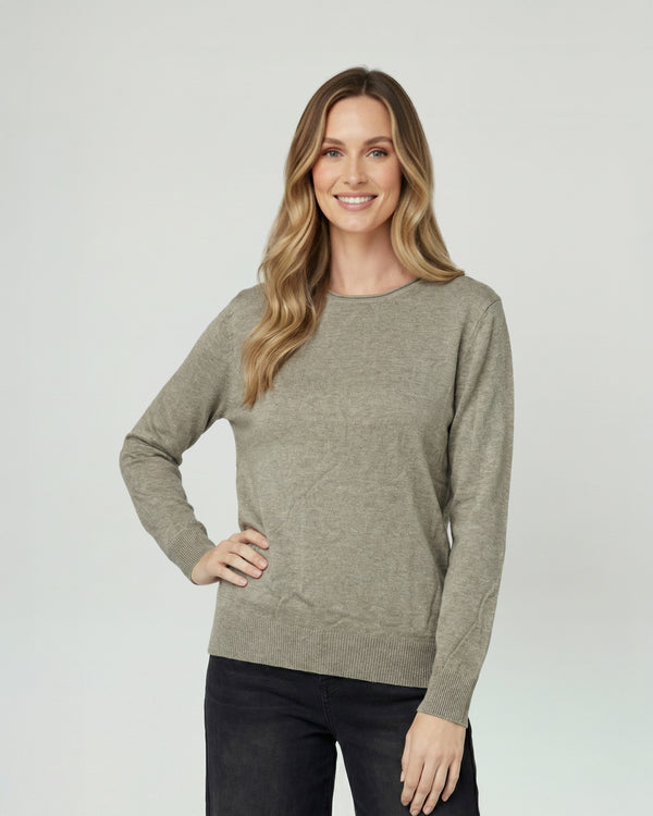 Sweater Mujer Marcela Relaxed Fit Cuello Redondo Manga Caída Fango Lineatre