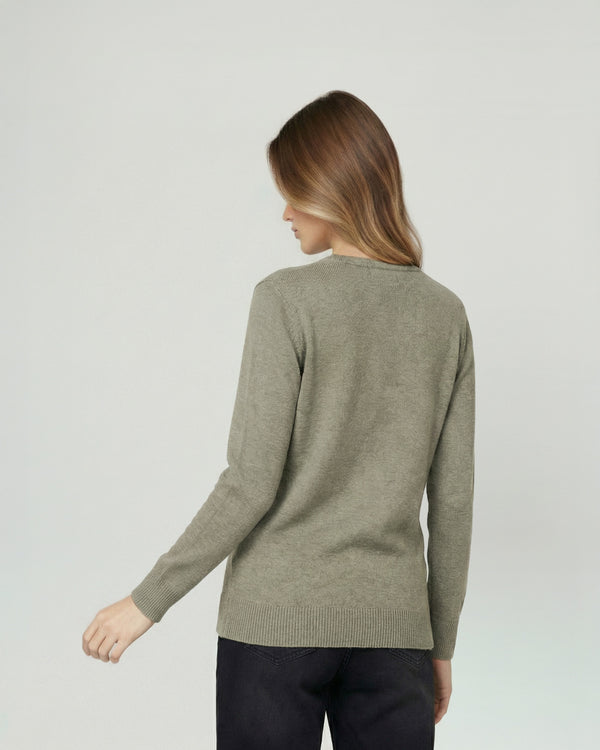Sweater Mujer Marcela Relaxed Fit Cuello Redondo Manga Caída Fango Lineatre
