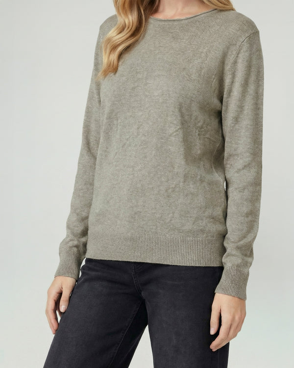 Sweater Mujer Marcela Relaxed Fit Cuello Redondo Manga Caída Fango Lineatre