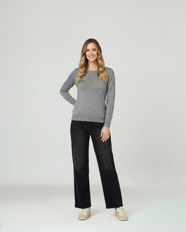 Sweater Mujer Marcela Relaxed Fit Cuello Redondo Manga Caída Gris Lineatre