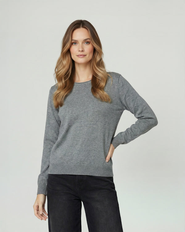 Sweater Mujer Marcela Relaxed Fit Cuello Redondo Manga Caída Gris Lineatre