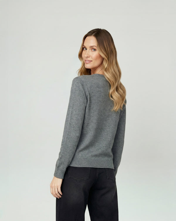Sweater Mujer Marcela Relaxed Fit Cuello Redondo Manga Caída Gris Lineatre