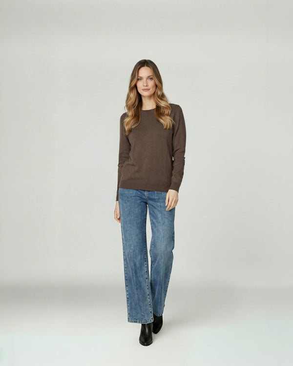 Sweater Mujer Marcela Relaxed Fit Cuello Redondo Manga Caída  Moro Lineatre