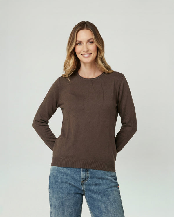 Sweater Mujer Marcela Relaxed Fit Cuello Redondo Manga Caída  Moro Lineatre
