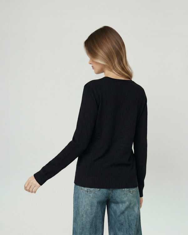 Sweater Mujer Marcela Relaxed Fit Cuello Redondo Manga Caída  Negro Lineatre