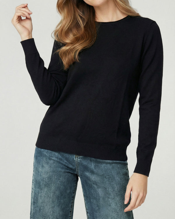 Sweater Mujer Marcela Relaxed Fit Cuello Redondo Manga Caída  Negro Lineatre