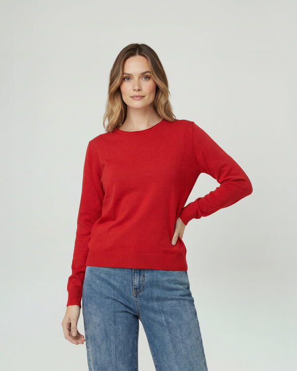 Sweater Mujer Marcela Relaxed Fit Cuello Redondo Manga Caída  Rojo Lineatre