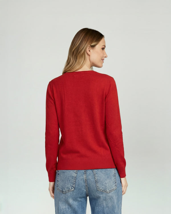 Sweater Mujer Marcela Relaxed Fit Cuello Redondo Manga Caída  Rojo Lineatre