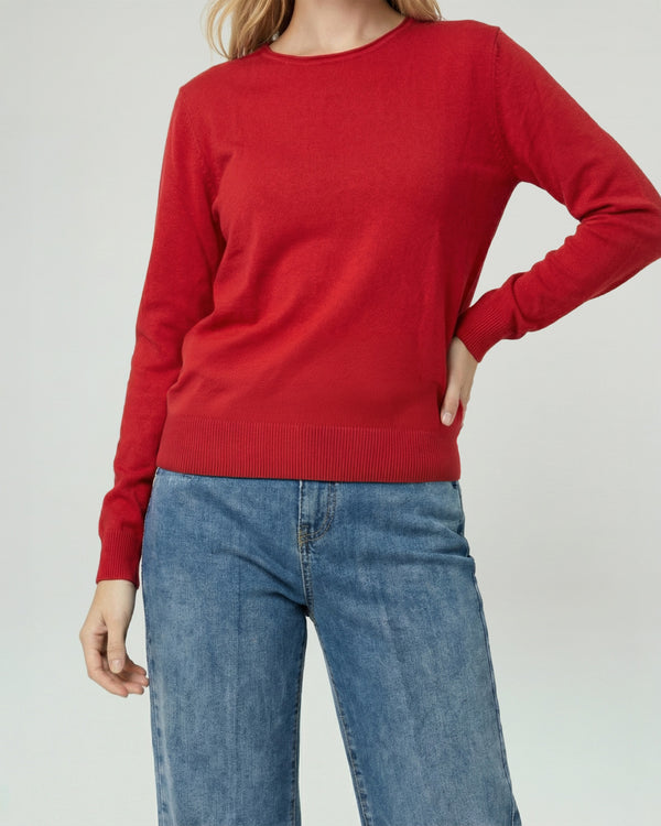 Sweater Mujer Marcela Relaxed Fit Cuello Redondo Manga Caída  Rojo Lineatre