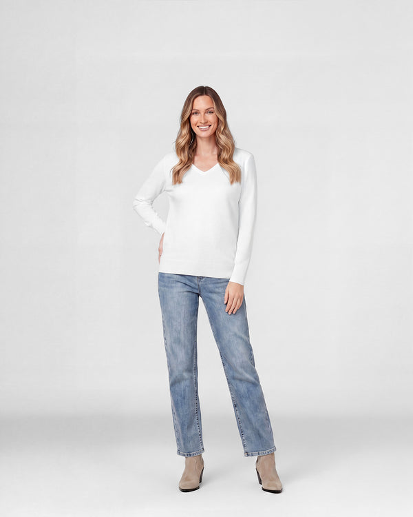 Sweater Mujer Ignacia Regular Fit Cuello En V Manga Caída Blanco Lineatre