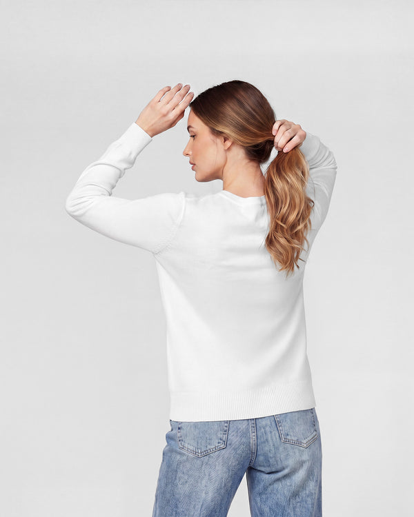 Sweater Mujer Ignacia Regular Fit Cuello En V Manga Caída Blanco Lineatre