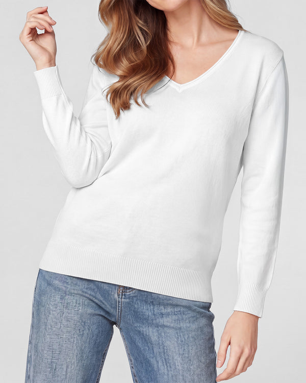 Sweater Mujer Ignacia Regular Fit Cuello En V Manga Caída Blanco Lineatre