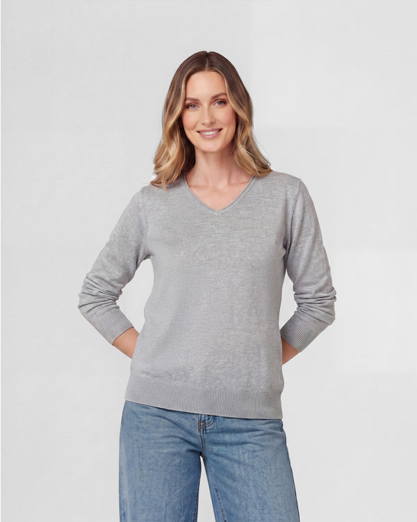 Sweater Mujer Ignacia Regular Fit Cuello En V Manga Caída Fango Lineatre