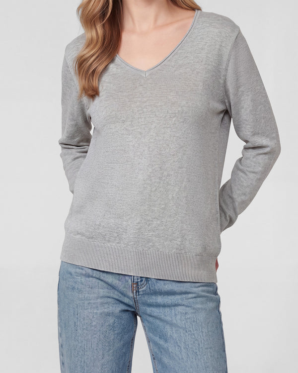 Sweater Mujer Ignacia Regular Fit Cuello En V Manga Caída Fango Lineatre