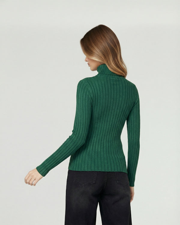 Sweater Mujer Josefa Slim Fit Cuello Alto Redondo Manga Ajustada Petroleo Lineatre