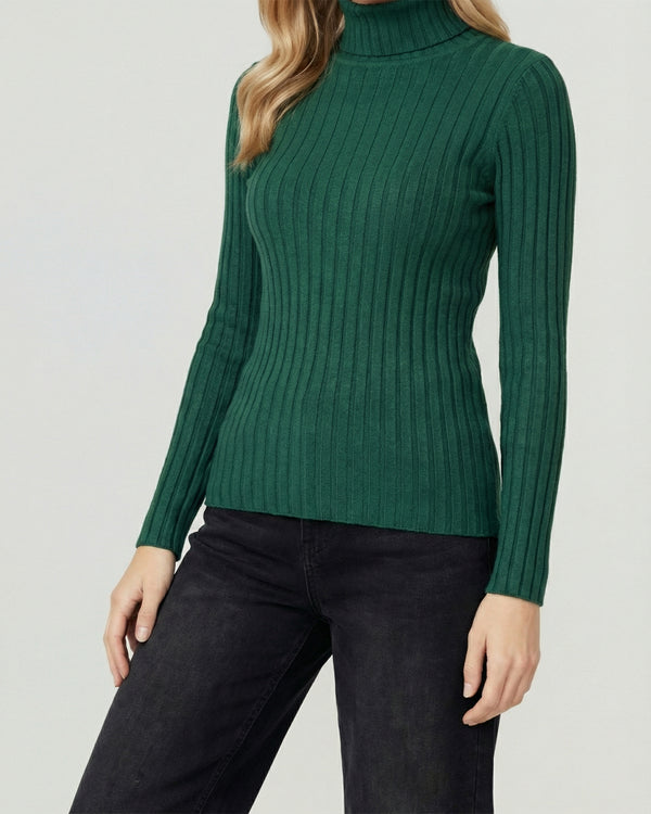 Sweater Mujer Josefa Slim Fit Cuello Alto Redondo Manga Ajustada Petroleo Lineatre