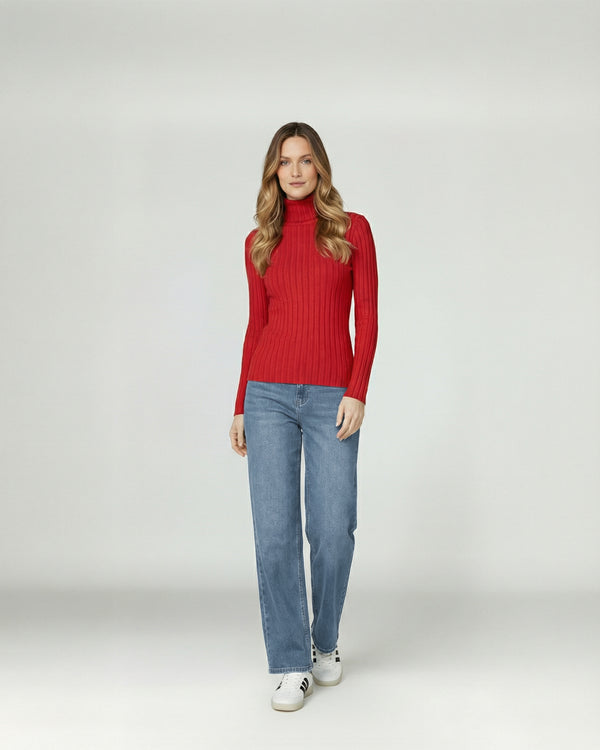 Sweater Mujer Josefa Slim Fit Cuello Alto Redondo Manga Ajustada Rojo Lineatre