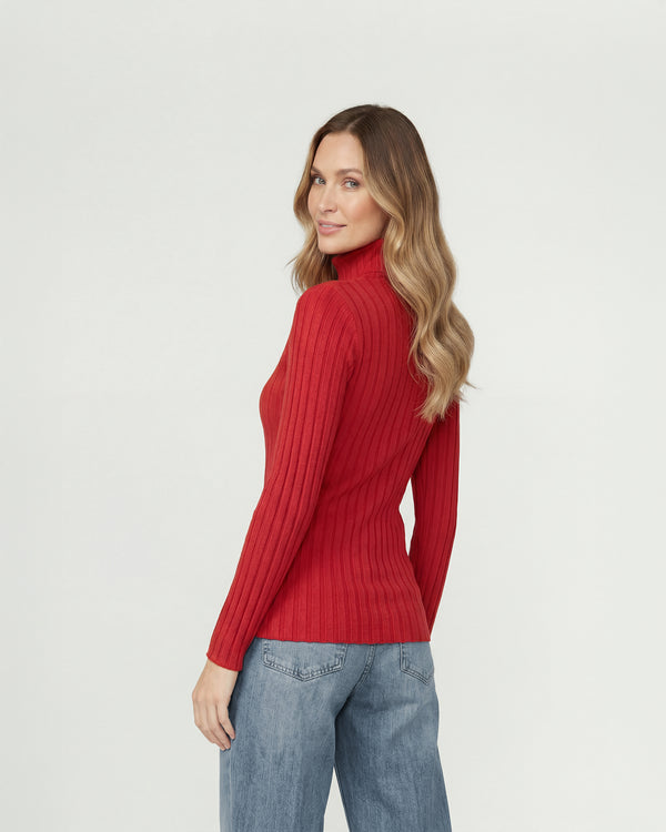 Sweater Mujer Josefa Slim Fit Cuello Alto Redondo Manga Ajustada Rojo Lineatre