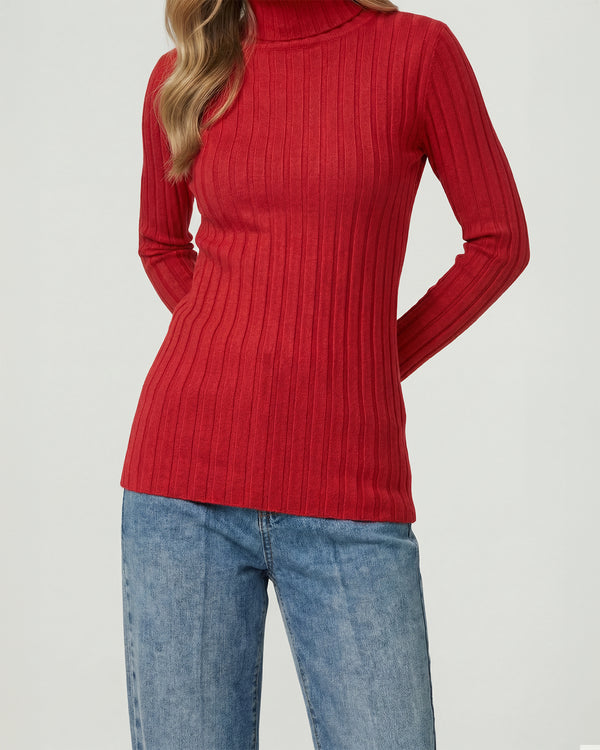 Sweater Mujer Josefa Slim Fit Cuello Alto Redondo Manga Ajustada Rojo Lineatre