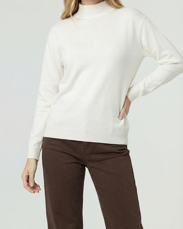 Sweater Mujer Magdalena Relaxed Fit Cuello Medio Alto Redondo Manga Caida Crudo Lineatre