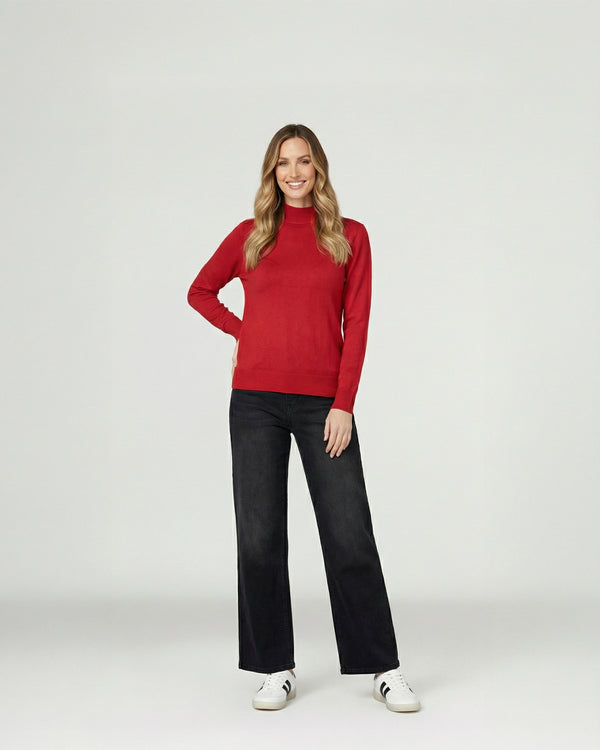 Sweater Mujer Magdalena Relaxed Fit Cuello Medio Alto Redondo Manga Caida Rojo Lineatre
