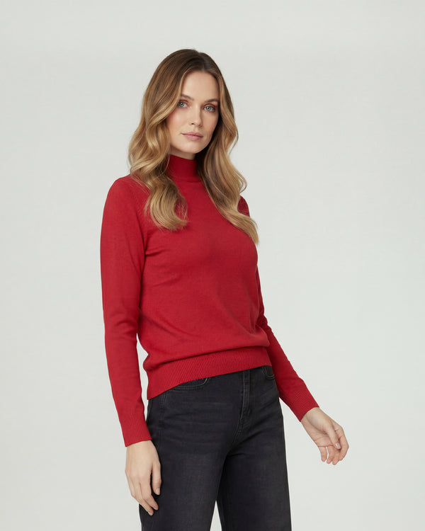 Sweater Mujer Magdalena Relaxed Fit Cuello Medio Alto Redondo Manga Caida Rojo Lineatre