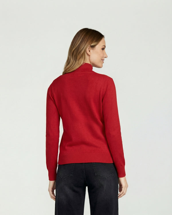 Sweater Mujer Magdalena Relaxed Fit Cuello Medio Alto Redondo Manga Caida Rojo Lineatre